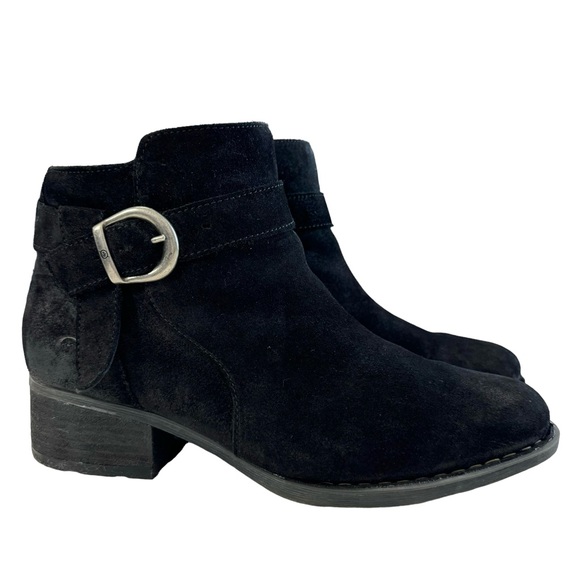 Born Morocco Black Distressed Suede Block Heel Ankle Booties Size 10 - Picture 4 of 16
